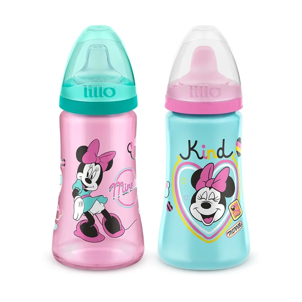 Kit 2 Copos Colors Bico De Silicone Disney Minnie Rosa Lillo