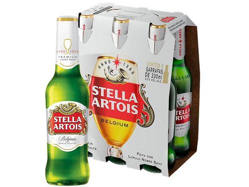 Cerveja Stella Artois Puro Malte Premium American Lager Long Neck 330ml - 6 Unidades