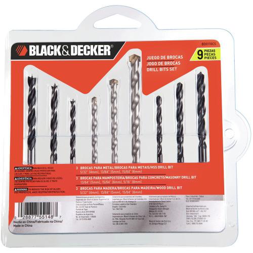 Kit Com 9 Brocas P/ Metal Madeira E Concreto Black+Decker