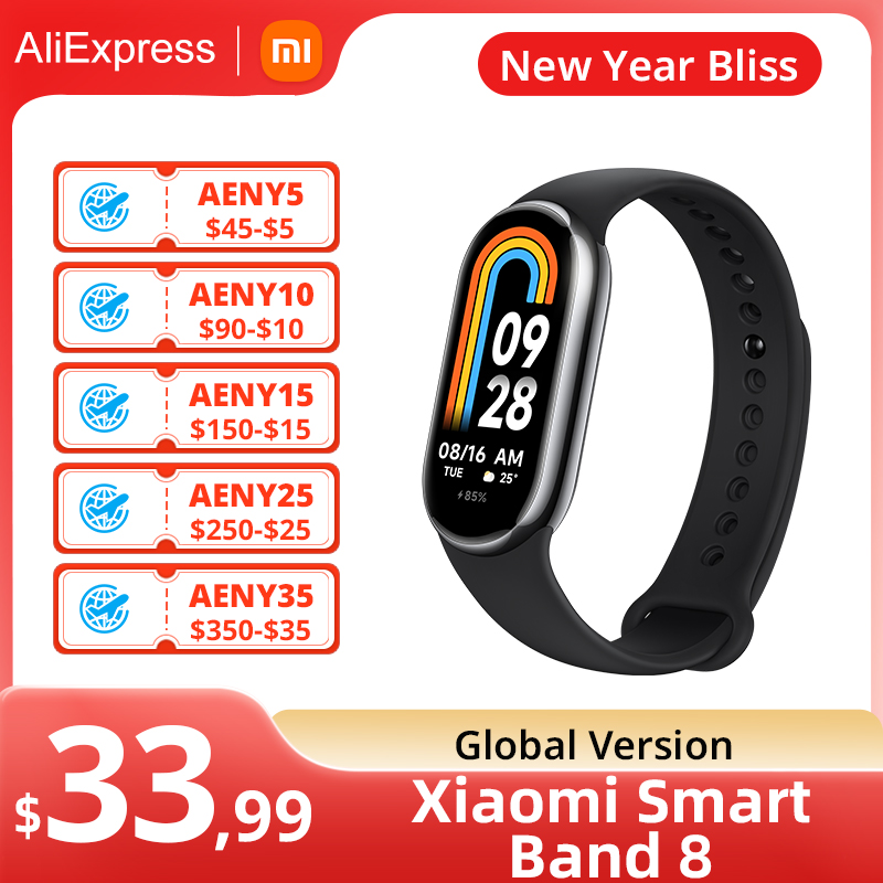 Xiaomi Versão Global Smart Band 8, Pulseiras Smartband, Display AMOLED