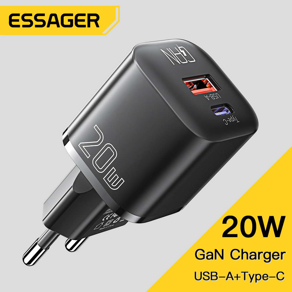 Carregador Essager 20W GaN USB-C + USB