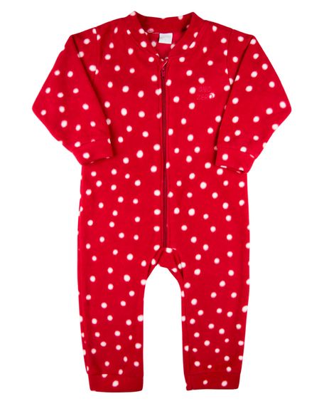 Macacao Bebe Infantil Pijama Inverno Malha Grossa Microsoft Estampado Zíper Bolinhas - Vermelho GG