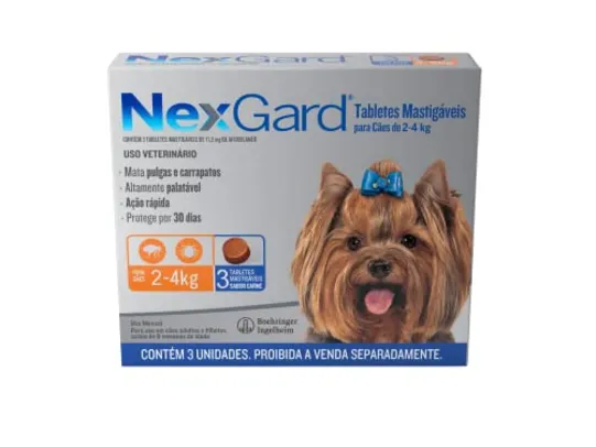 NexGard Antipulgas e Carrapatos para Cães de 2 a 4kg 3 tabletes