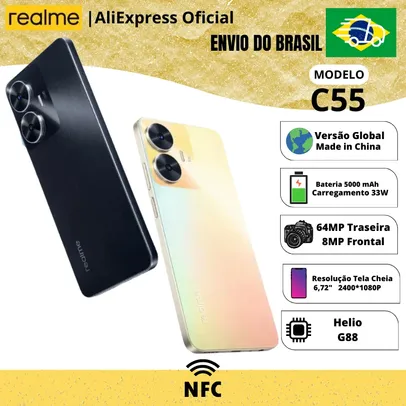Smartphone Realme C55 256GB ROM / 8GB RAM Versão Global/ Envio do Brasil Helio G88/ 33W