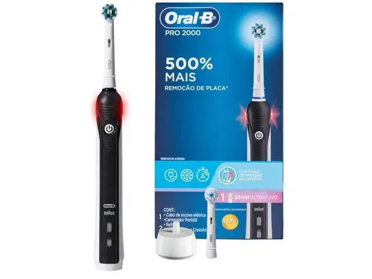 Escova de Dente Elétrica Recarregável Oral-B Pro 2000 220v + 2 Refis