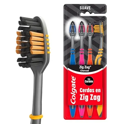 [R$ 15,29 SUPER] Colgate ZigZag Carvão - Escova Dental, 4 unidades