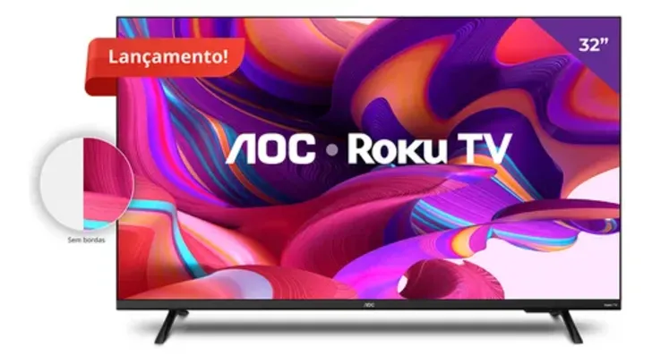 Smart TV 32" HD RokuTV 32S5135/78G Preta AOC Bivolt