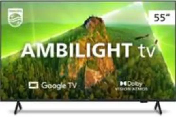 Smart TV Philips Ambilight 55 4K 55PUG7908/78, Google TV, Comando de Voz, Dolby Vision/Atmos
