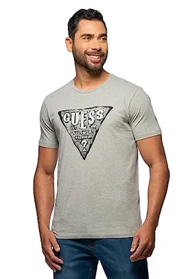 T-Shirt Triangulo Flocado, Guess, Masculino, Cinza Médio, G