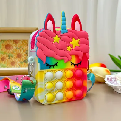 Mochila Pop Unicorn Messenger Bag para meninas, bolsa de moedas de silicone, brinquedos in