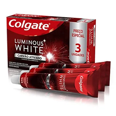 [REC R$17] Colgate Creme Dental Clareador Luminous White Carvão Ativado 70G 3 Unidades
