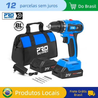 [Do Brasil] Furadeira/Parafusadeira elétrica PROSTOMER, à Bateria 21V, Brushless