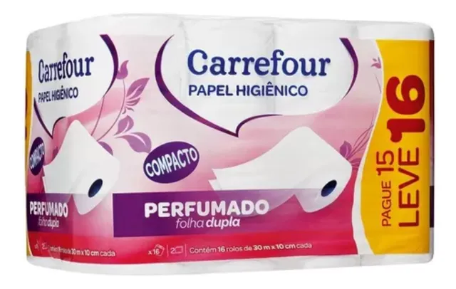 Papel Higiênico Folha Dupla 30m Carrefour Perfumado 16 Unid