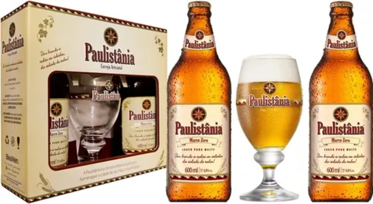[ PRIME ] Kit Paulistania - 2 Garrafas Cerveja Paulistânia 600 ml Marco Zero + 1 Copo 300 ml