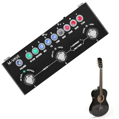 Pedal de Efeito M-Vave Cu-be Baby,Guitarra elétrica multifuncional portátil combinada pedal de efeitos com reprodução de música (Efeitos múltiplos)