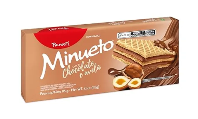 Biscoito Wafer Parati® Minueto® sabor Chocolate e Avelã 115g