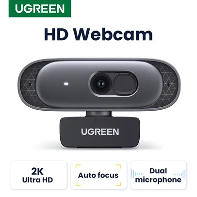 [Taxa inclusa] Webcam UGREEN Resolução 2K com Microfones Duplos, Autofoco, Correção de iluminação e Proteção de privacidade