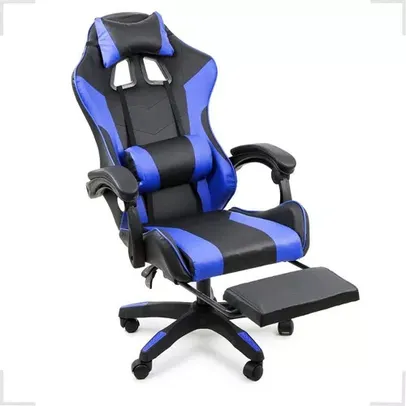 Cadeira Gamer Stillus Ergonômica Giratória Apoio Para Pés Cor Preto E Azul