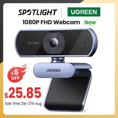 [Taxa inclusa/moedas] Webcam UGREEN 1080P com Microfone - Plug & Play, para Computador - Indicada para Reuniões e Aulas