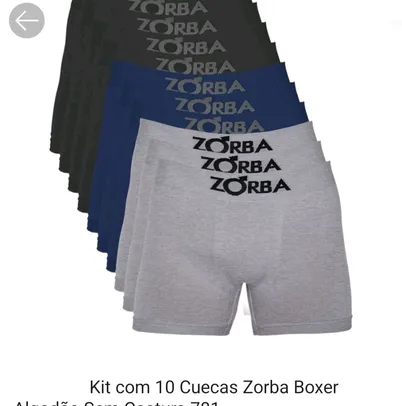Kit com 10 Cuecas Zorba Boxer Algodão Sem Costura 781
