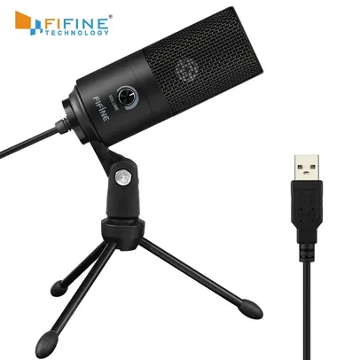 [Taxa inclusa/G. Pay] Microfone Fifine K669 USB com corpo em Metal - Para Computador e Notebook