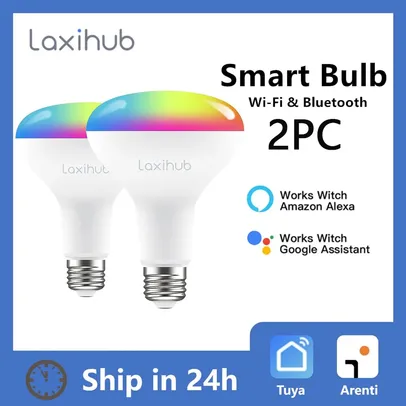 Lâmpada Inteligente LAXIHUB com Wi-Fi em LED com Várias Cores RGB 110V, Bluetooth, Alexa e Google Home