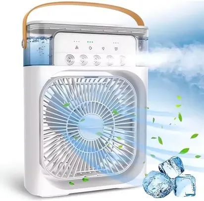 Ventilador Portátil de Mesa Mini Ar Condicionado Umidificador Climatizador Led Água e Gelo 3 Velocidades Led (BRANCO)