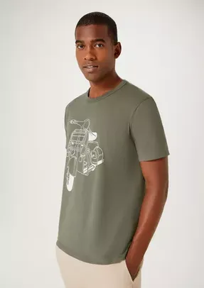 Camiseta Masculina Estampada Manga Curta Hering, Branca, Pretas e verde