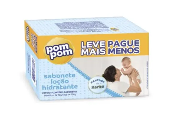[Rec] [Leve + Pague - R$10,70] Kit Sabonete em Barra Pom Pom Loção Hidratante com 5 unidades 70g
