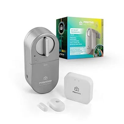 Kit Smart Fechadura Wi-Fi Positivo Casa Inteligente, Conexão Bluetooth 5.0, Abertura por aproximação ou App, Bateria de 7,4V, Prata
