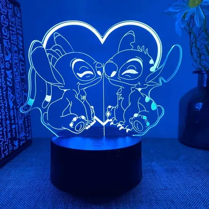 [Já Com Imposto] Luminária 3D Stitch Lilo Figurine LED Night Light para crianças, USB, abajur, decoração