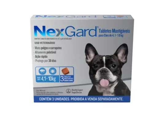 Antipulgas e Carrapatos para Cães de 4,1 a 10kg NexGard - Caixa com 3 Tabletes