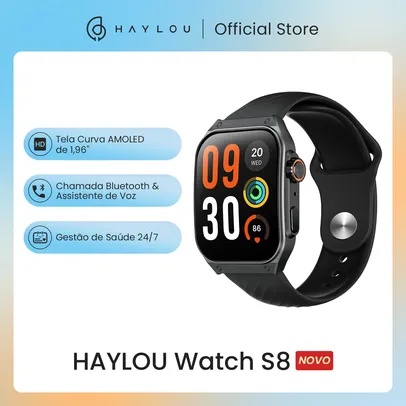 HAYLOU Watch S8 Smartwatch 1.96 ''AMOLED Tela Curva BT5.3 Bluetooth Chamada AI Voice Assistant 20 Dias Relógios Inteligentes para Homens
