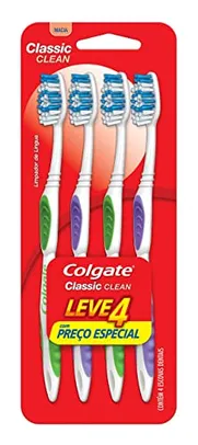 [REC/ + por - R$9,81] Colgate Escova De Dente Classic Clean Macia 4 Unidades | Cores Sortidas