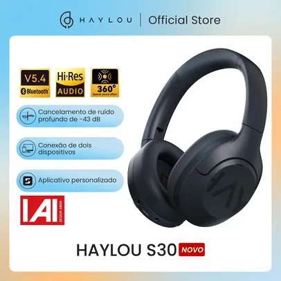 [Taxa inclusa] Fone de ouvido HAYLOU S30 com Cancelamento de Ruídos, Bluetooth 5.4, 80 horas de bateria, Som 360°