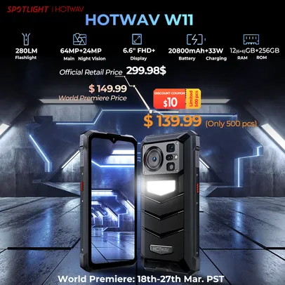 [Taxa Inclusa] HOTWAV-W11 Smartphone Robusto, 20800mAh, 6.6 ''FHD+
