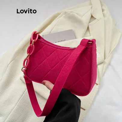 Lovito Bolsa de Ombro Pequena com Corrente para Mulheres LNE09129 (Rosa Pink/Preto)