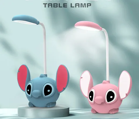 [Já Com Imposto]Luminária Lilo e Stitch Desk Lamp com apontador de lápis, luz noturna dobrável, reca