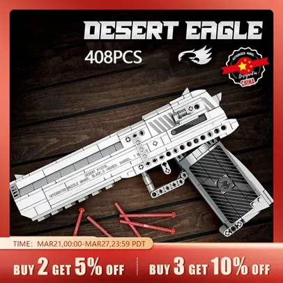 [IMPOSTO INCLUSO]Arma de brinquedo com dardos Desert Eagle Pistol Can Shoot Model, DIY Assembly Brick Toys