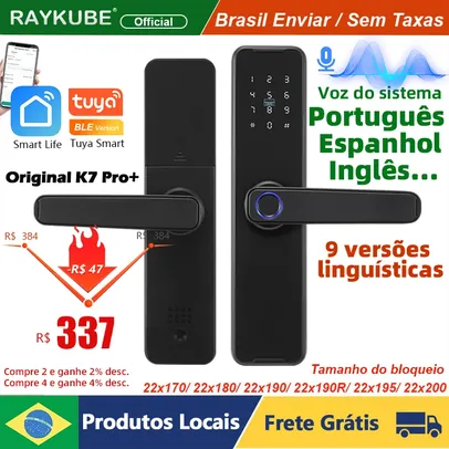 [Gpay/DoBrasil] Fechadura Da Porta Biométrica com Impressão Digital Tuya K7 Pro RayKube