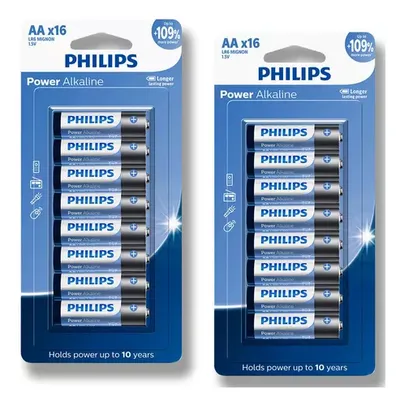 32 Pilhas Bateria Aa Pequena 2a Alcalina Philips 2 Cartelas