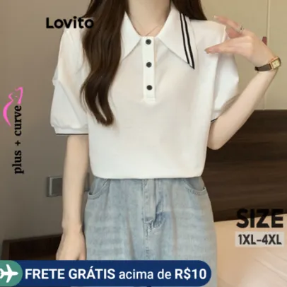 Lovito Camiseta Básica Feminina Plus Size
