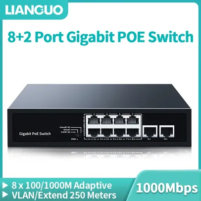 LIANGUO 8+2 Port Gigabit POE Switch VLAN