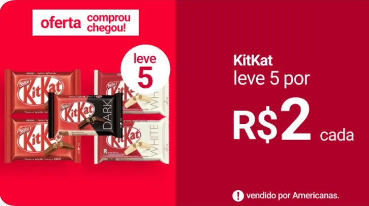 Chocolate KitKat - Leve 5 por 2,00 reais cada