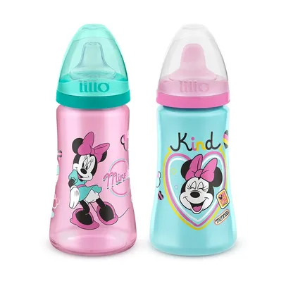 Kit 2 Copos Colors Bico De Silicone Disney Minnie Rosa Lillo