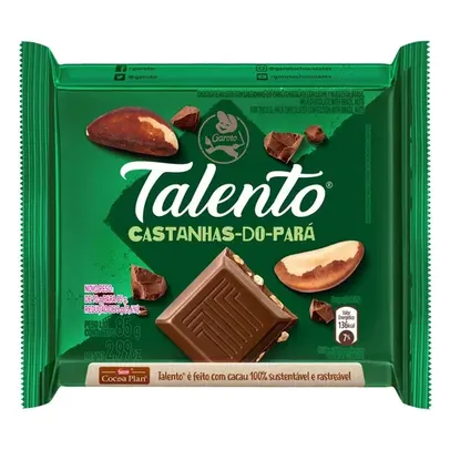 Chocolate ao Leite com Castanha-do-Pará Garoto Talento Pacote 85g (Leve 3)