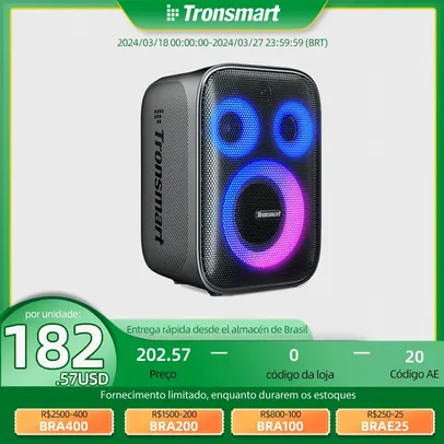 [ Do Brasil ] Caixa de Som Bluetooth Tronsmart Halo 200 120W com Sistema de Som de 3 Vias, Custom EQ & luzes via APP