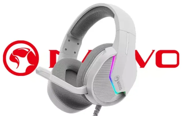 Headset Gamer Marvo, RGB, USB, Drivers de 50mm, White