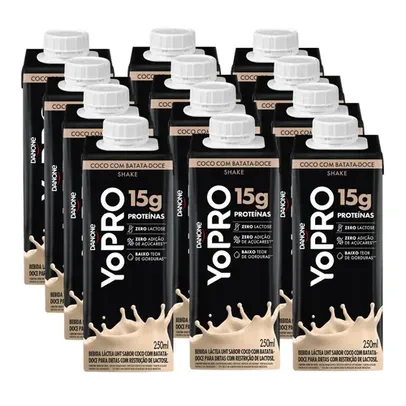 Pack 12 unidades YoPRO Bebida Láctea UHT Coco com batata Doce 15g de proteínas 250ml