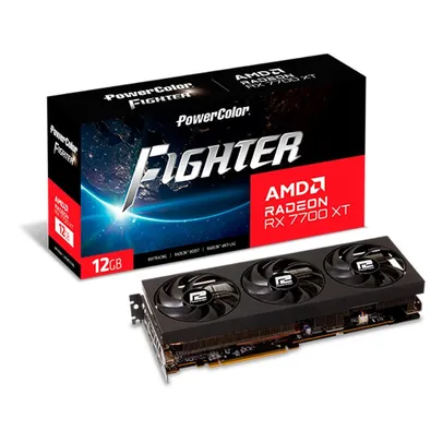 Placa de Vídeo RX 7700 XT Fighter PowerColor AMD Radeon, 12GB GDDR6, Ray Tracing - RX7700XT 12G-F/OC